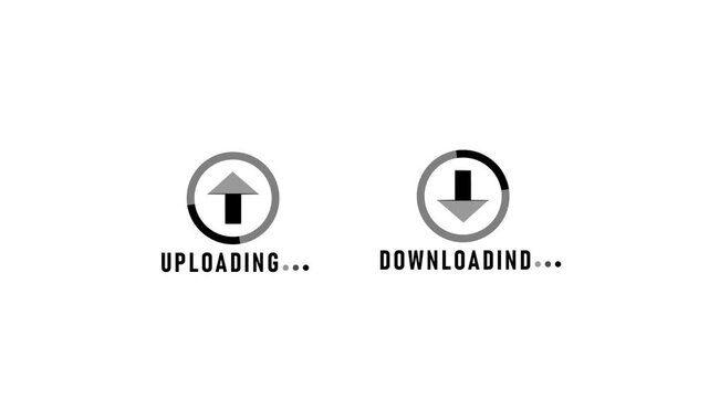 Uploading and downloading data transfer animation flat style
