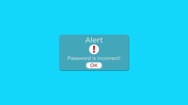 animated login error popup with glowing ok button and warning icon.