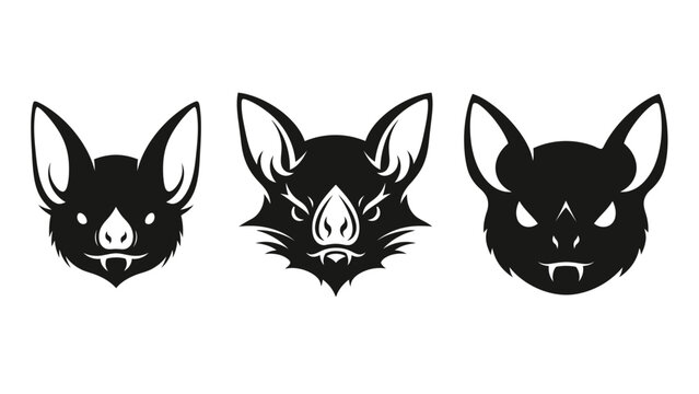 Trio of black bat head silhouettes with fangs.