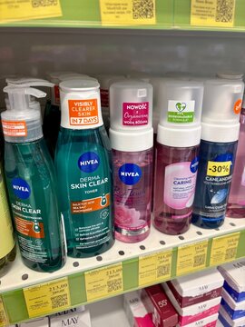 26.07.2026 Ukraine, Kharkov Nivea Facial Cleansers Toners and Cleansing Foams on Supermarket Shelf