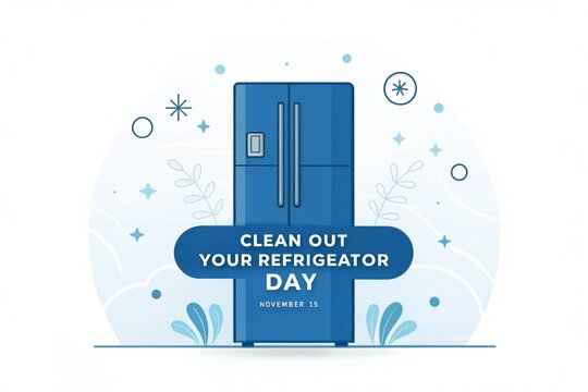Clean out your refrigerator day blue vector illustration design with cleaning