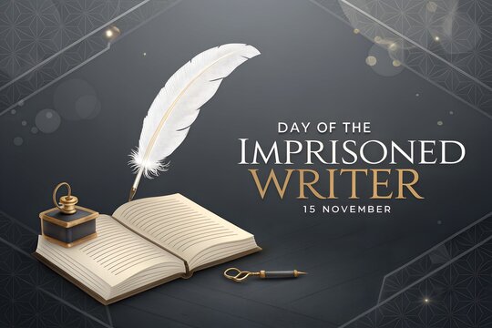 International day of the imprisoned writer quill and book illustration