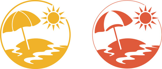 Beach umbrella icon set with parasol outline symbols for summer vacation, seaside relaxation, holiday travel, coastal resort, tourism, and minimal interface graphics, vector, designs © Vector Creator