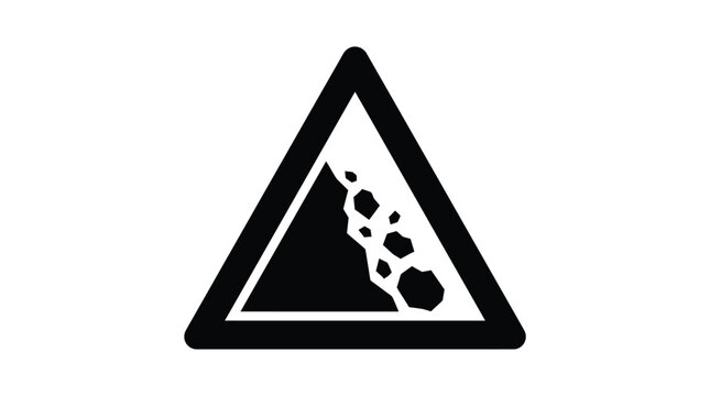 Falling rocks warning sign alerts drivers to potential hazards on the mountainous road.