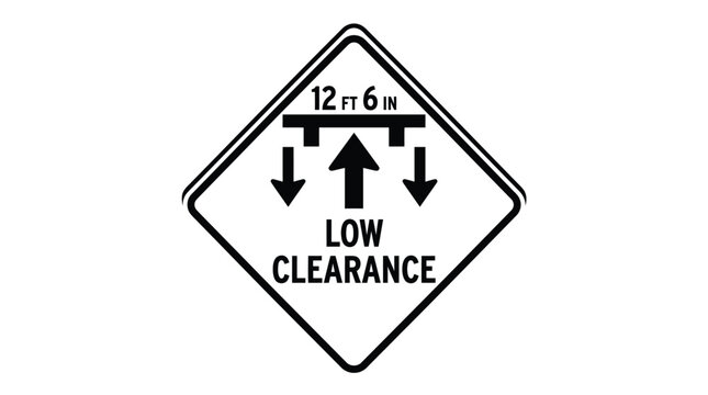 Road sign indicating a specific low clearance height is shown against white.