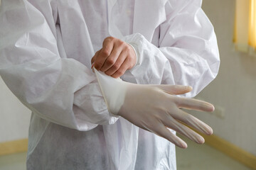 Fototapeta premium Protective clothing, glove, hand, medical, hygiene, safety