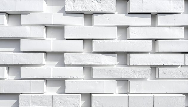 White brick wall with staggered textured rectangular pattern