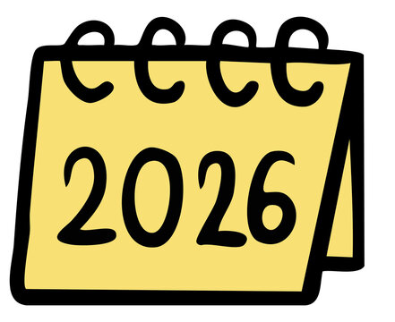 Hand drawn 2026 calendar for bedroom, living room, month, human, people, office workers, table, essentials, activity, healthy lifestyle, hobbies, leisure, back to school, Happy New Year