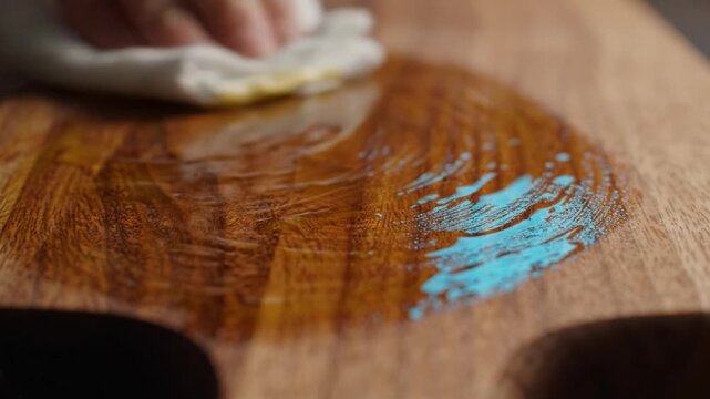 Cleaning and Maintaining a Wooden Surface with a Cloth, Showcasing the Shine and Care Involved in Preserving its Natural Beauty and Appearance.
