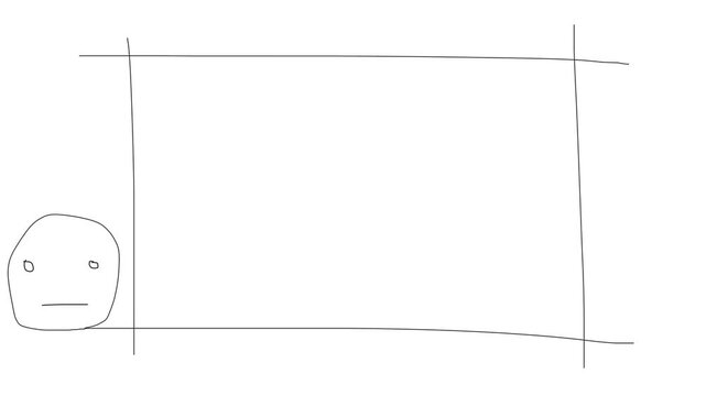 Animation of a thin frame, next to which there is a muzzle or face of the character.