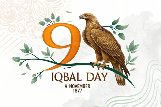 Eagle resting on tree branch symbolizing iqbal day celebration with nature inspi