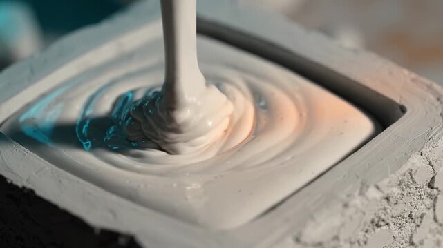 Pouring Smooth Liquid into a Mold for Casting, Creating a Beautifully Fluid Surface in a Controlled Environment for Artistic and Functional Applications