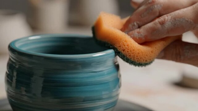 Crafting a Beautiful Hand-Finished Ceramic Pot: The Art of Pottery from Initial Creation to Final Touch With a Smooth Sponge Finish