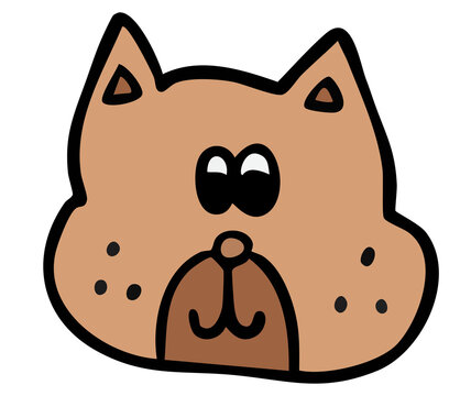 Hand drawn brown cat face shape for decoration, kitten cartoon, characters, comic, mascot, stickers, tattoo, pet shop, vet, animal, home decor, house, yard, playtime, brooch, pin, icon, room