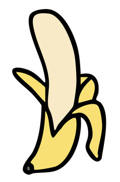 Hand drawn a peeled banana for healthy snack, fruit, food, running competition, marathon, race, people, diet, exercise, sport, lifestyle, grocery shop, supermarket, breakfast, light lunch, icon, vegan