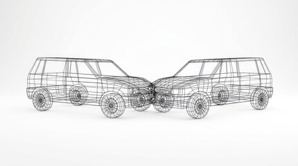 Fototapeta premium Wireframe model of two suv vehicles facing each other isolated