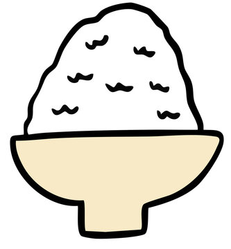 Hand drawn rice bowl for Japanese food, Asian snack, sticker, menu, cafe, restaurant, breakfast, lunch, recipe, ingredients, supermarket, grocery shopping, cuisine, quick meal, mart, kitchenware