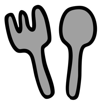 Hand drawn illustrations of spoon and fork for cutlery, eating, cuisine, food, kitchenware, kitchen, department store, kid drawing style, room, sticker, home decor, online shopping, supermarket