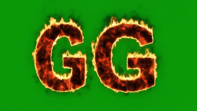 Alphabet letter G in fire animation on green screen background with cinematic motion
