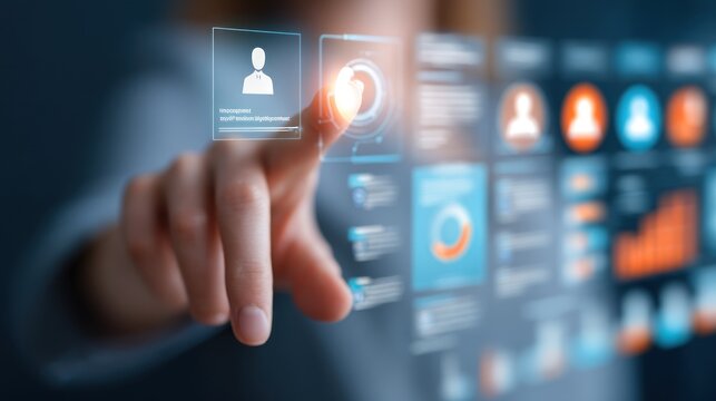 Woman interacting with futuristic interface