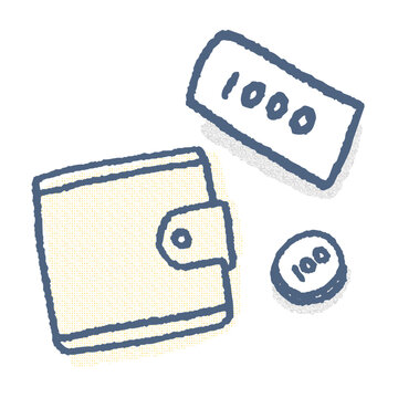 Vector illustration of a bi-fold wallet with a Japanese yen bill and a coin