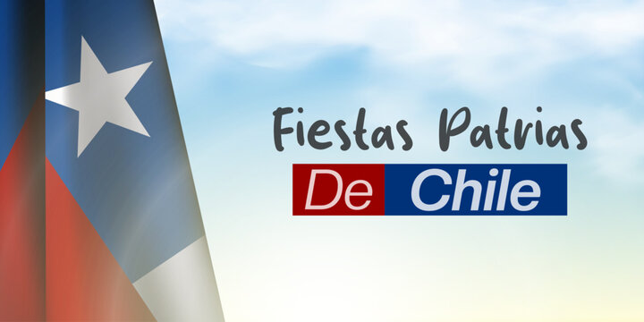Fiestas Patrias De Chile. Chile flag, cloud and light. Great for cards, banners, posters, social media and more. Blue background.  
