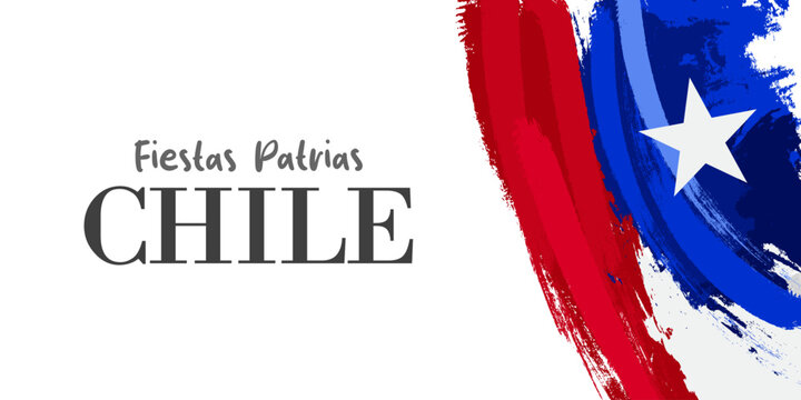 Fiestas Patrias De Chile. Chile flag brush. Great for cards, banners, posters, social media and more. White background.  