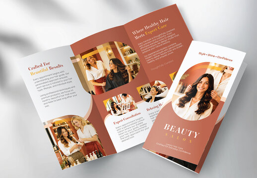 Modern Beauty Salon Trifold Brochure Template for Hair Salon, Hairstylist and Beauty Spa Business
