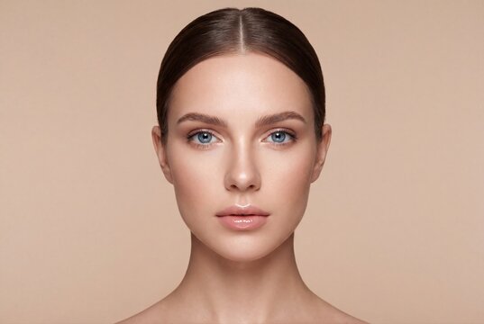 Beauty portrait of young woman with flawless skin and clean makeup