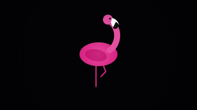 Pink Flamingo Bird Illustration on Black Background, Cute Tropical Wildlife Animal Vector Design with Elegant Silhouette and Love Theme Elements