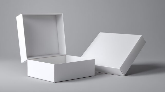 White open and closed boxes on grey