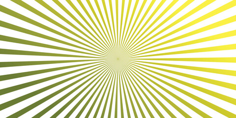 Fototapeta premium Radiating beams of green and yellow burst outwards from a central point, creating a dynamic and vibrant abstract background with a sunburst effect.