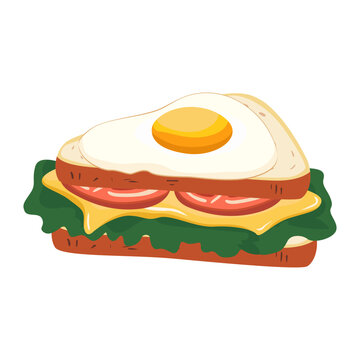 sandwich with fried egg, fresh lettuce, tomatoes and cheese, a quick snack