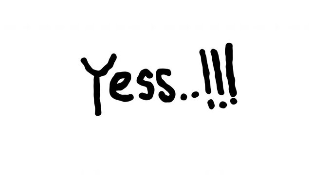 YES , comic hand drawn scribble animation of the word in white background 4k video.