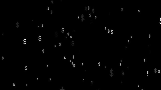 dollar sign flying on the black background for the concept of currency, finance and money market