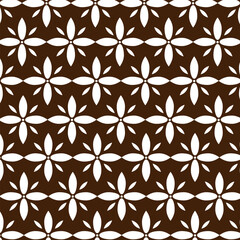 Fototapeta premium Seamless geometric floral pattern with white petal motifs on a rich brown background.