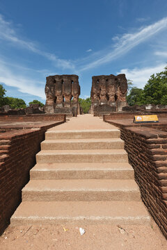 Ancient Royal Palace ruins in Polonnaruwa, Sri Lanka, with stair