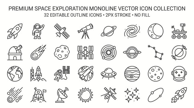  space exploration outline vector icons 