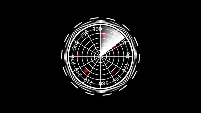 World map radar screen. Radar display showing enemy position. Navigation radar display. 4k animation video 
