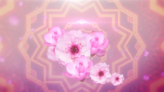 Ethereal Floral Mandala Tunnel - Enchanting Lotus and Daisy Blossom Kaleidoscope Background