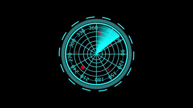 World map radar screen. Radar display showing enemy position. Navigation radar display. 4k animation video 