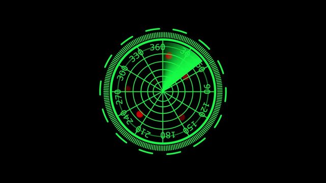 World map radar screen. Radar display showing enemy position. Navigation radar display. 4k animation video 