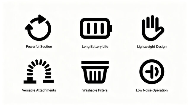 The core function identification of household wireless vacuum cleaner represents the concept of long-term endurance and low-noise operation, suitable for cleaning household appliances.
