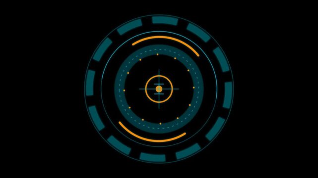 Futuristic HUD Element Spinning on Black Background for Technology and Science Concepts.