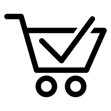 Logo de tienda en l&iacute;nea. Icono con dibujo sencillo con l&iacute;neas de un carrito de la compra con tilde de casilla de verificaci&oacute;n