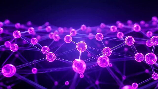 Glowing purple network nodes in dark void