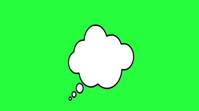 Animated white thought bubble with black outline on vibrant green screen background for easy... thinking