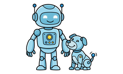 Fototapeta premium Blue Robot and Robotic Dog Illustration