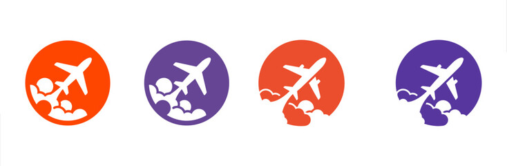 Fototapeta premium Travel Icon Set, Airplane and Location Pin Vector Circle Badges, Flight Booking and Tourism Icons for Travel App Design