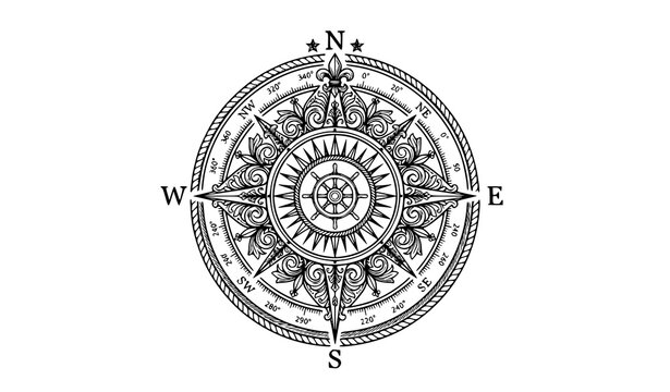 Modern Geometric Compass Rose Vector with Precise Navigation Direction Symbol